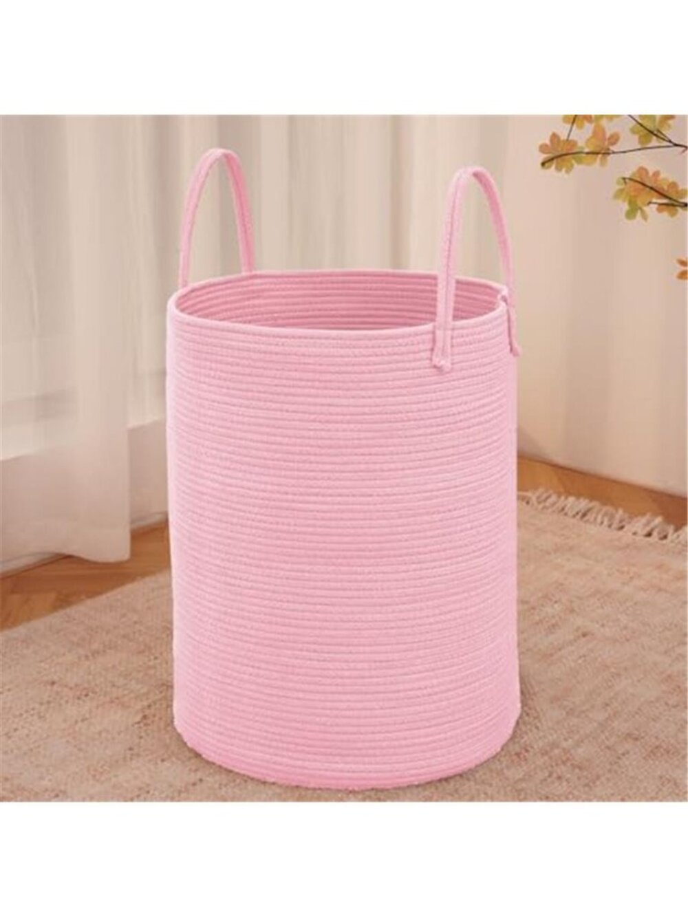 New 60L Cotton Rope Laundry Basket Hamper, Pink
